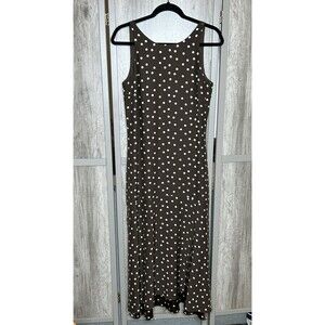 AYR Maxi Dress Silk Brown Color With Polka Dot High Low Hem Size M